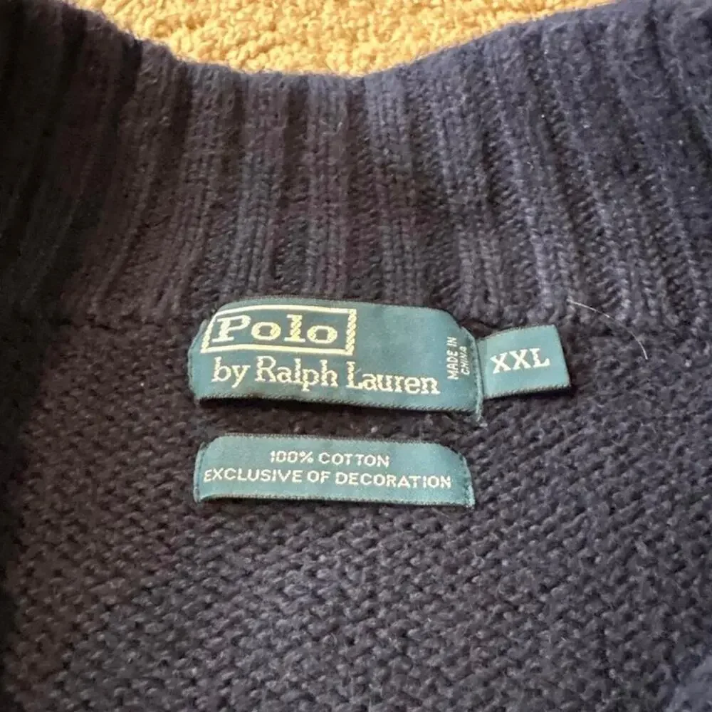 Vintage navy blue polo ralph lauren quarter zip cotton sweater
